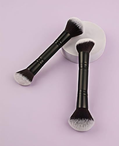 Foundation Makeup Brush, Double-ended Angled/Round Top Contour Brush,Two-in-One Makeup Brush for Blending Liquid Powder Concealer Cream Blush Makeup Brush