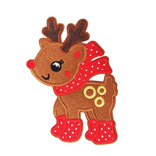 6'' Large Christmas Red Nosed Reindeer Embroidered Iron On Sew On Patch Felt Applique