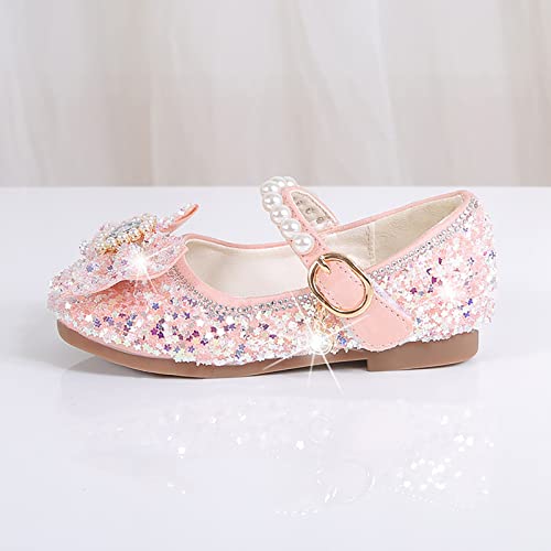 Girls Flat Soled Shoe Dress Shoes Rhinestone Bows Low Heel Princess Flower Wedding Party for Toddler Girls Hiking Shoes (Pink, 10.5 Little Child)2