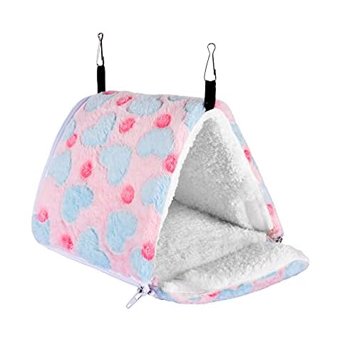 Petmolico Hamster Hammocks Tent Bed, Warm Plush Guinea Pig Bedding Hut Shed Hideout Sleeping Cage Nest Accessories for Guinea Pig Ferret Hedgehog Squirrel Chinchilla, Medium, Pink Cover