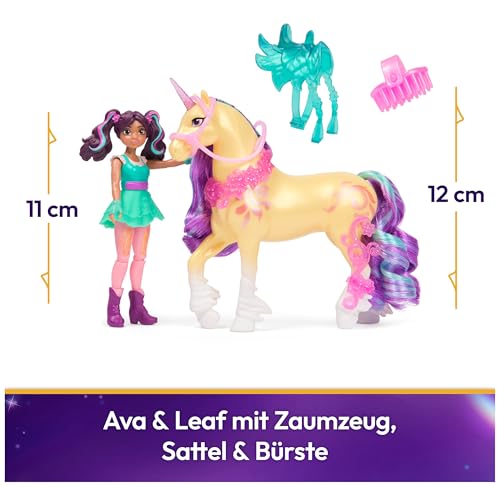 Unicorn Academy - Ava und Einhorn Leaf Set, ca. 12 cm Originalfiguren zur Netflix Serie mit abnehmbarem Sattel, Mähnen- und Schweifbürste und Zubehör, für Kinder ab 4 Jahren