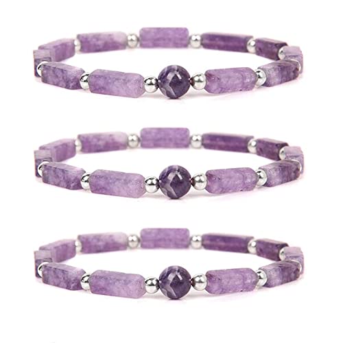 Pulsera de amatista para purificar el cuerpo, pulsera de amatista natural magnética adelgazante, pulseras trenzadas de piedra natural (3 PCS) Cover