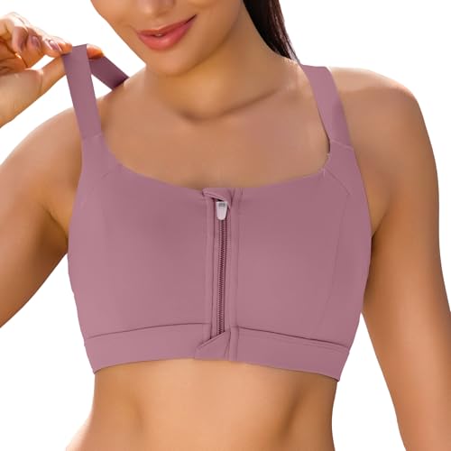 Vorcy Front Zipper Sports Bras for Women Adjustable Racerback Back High Impact Sports Bras High Support Red