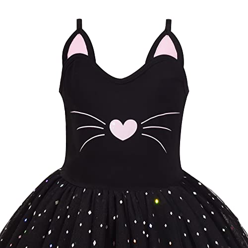 Sunny Fashion Girls Dress Cat Face Black Tower Ruffle Dancing Party Size 4-103