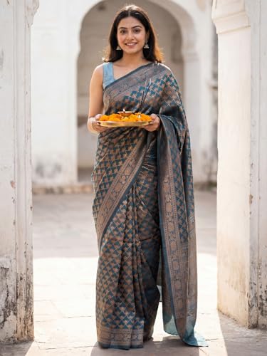 Image of AKHILAM Women's Georgette Embellished Designer Saree With Unstitched Blouse Piece