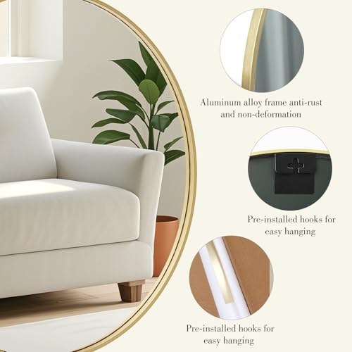 DUMOS Gold Circle Mirror for Wall 24.02 inch, Bathroom Round Mirror for Over Sink, Bathroom, Entryway, Bedroom, Vanity - Image 3