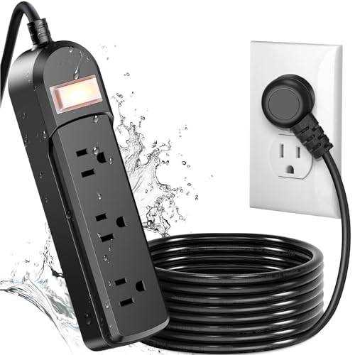 IPX6 Outdoor Power Strip Weatherproof, Waterproof Surge Protector with 3 Wide Outlet 12FT Long Extension Cord, Wall Mountable for Outside Decorations and More UL Listed(Black)