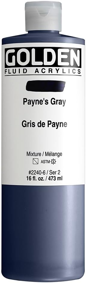 GOLDEN Fluid Acrylics, Payne's Gray, 16 fl. oz. Bottle, Professional Acrylic Paint, Semi-Transparent