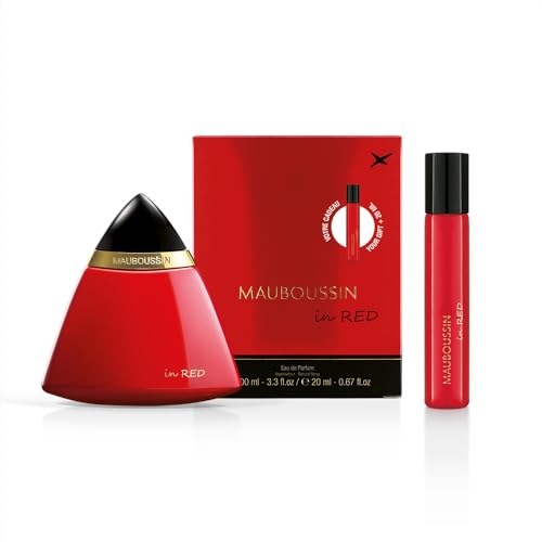 Mauboussin - In Red 100ml (3.3 Fl Oz) + 20ml Travel Spray (0.67 Fl Oz) - Eau de Parfum for Women - Oriental, Floral & Woody Scent