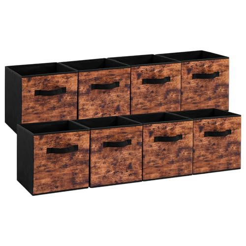 Stero Fabric Storage Cubes, 8 Pack Foldable Storage Bins with Handle, 11 InchBox for Shelves, Closet, Organizer, Rustic Brown and Black by Stero - Used condition - US$23.63