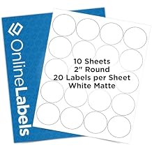 2 Inch Round Labels - Permanent, White Matte - Candle, Lid, Product, Favor Labels - Pack of 200 Circle Stickers, 10 Sheets - Inkjet/Laser Printers - Online Labels