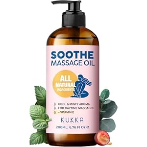 Kukka Soothe Massage Oil 6.76 Fl Oz – Essential Oils for Massage Therapy – Spa Quality Warming Body Oils for Women & Men – Infused with Eucalyptus Oil, Peppermint Oil, Grapeseed Oil & Vitamin E Oil
