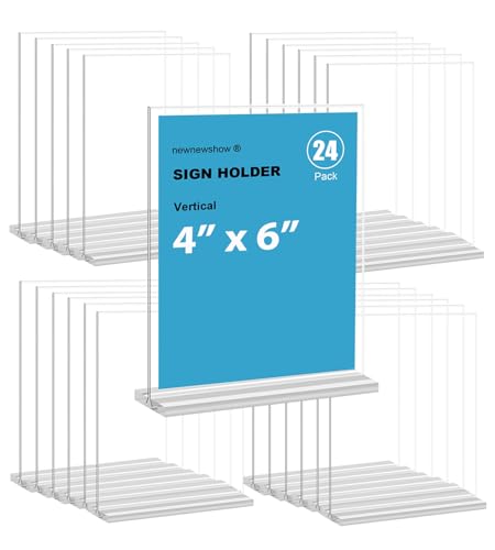 newnewshow 4x6 Inch Clear Acrylic Sign Holder, Display Stand, Plastic Card Holder for Business, Office, Retail (4x6 Inch 24 Pack)