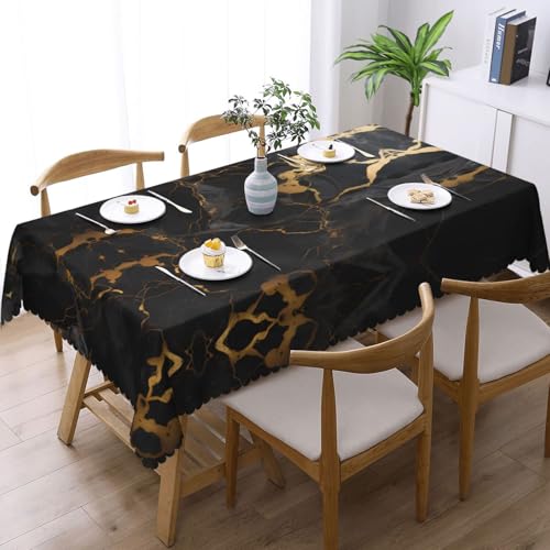 Nappe en tissu marbre noir doré réutilisable pour réception - 3