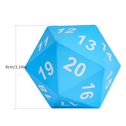 Image of Large Foam D20 Dice, 80mm Jumbo D20 DND Spindown 20 Sided Dice D&D Polyhedral with Drawstring Bag for Role Playing Games (Blue)