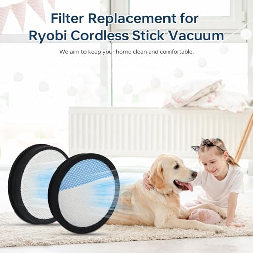 Image of 4 Pack 18V ONE + Cordless Pet Stick Vacuum Filter for Ryobi, PCL720, PBLSV716, PBLSV717 Stick Vacuum, Reusable Washable Filters, Compare to Part A32SV720N