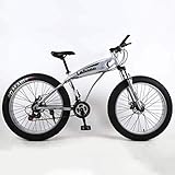 Fat Tire Bicicleta de montaña para adultos, ligero de alto carbono marco de acero Cruiser Bikes, playa moto de nieve para hombre, freno de disco doble ruedas de 26 pulgadas, plata, 27 velocidades