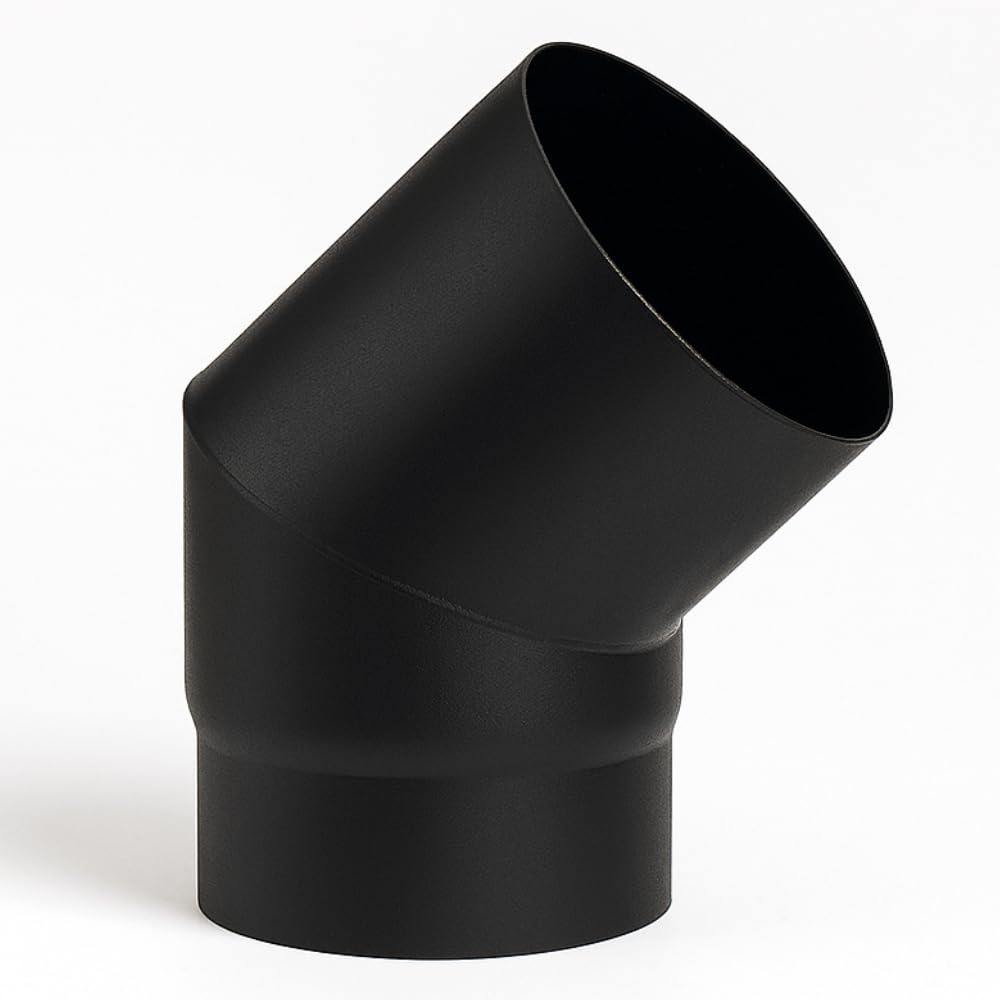 FORTUNATO Curva 45° per Stufa a Pellet e Legna, Acciaio al Carbonio 2 mm, Verniciatura Siliconica, Diametri 150-180 mm (Ø 150 mm)