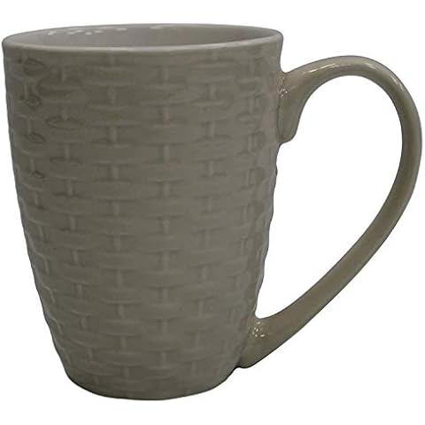 Set of 4 New Bone China Large Rattan Style Coffee Mugs Cream 340ml Capacity Cover