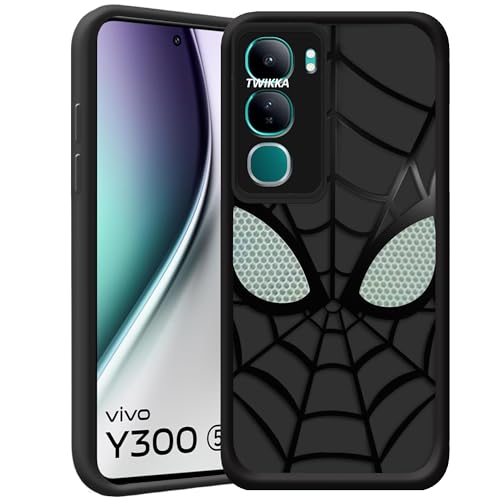 Image of Stylish Spider Back Case Cover Compatible for Vivo Y300 | Spidey Face Mask Case | Soft Silicone | Camera & Full Body Protection | Shock Proof | (Black, Y300)