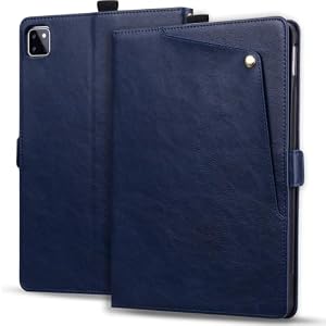 LMFULM® Hülle für Apple iPad Air (4/5th Gen) 2020-2022 (10, 9 Zoll) PU Lederhülle Schlanke Leichte Tasche Knopf Stil Holster mit Ständer Geschäftlich Brieftasche Schutzhülle Blau