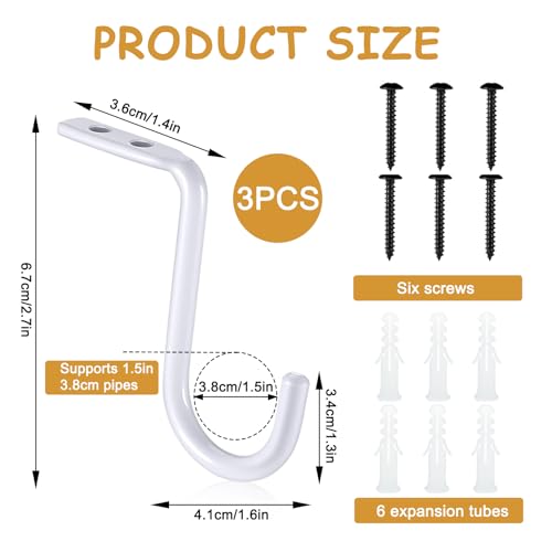 3 Stück Kleiderstangenhalter,Kleiderstange Halterung,Wardrobe Rail Support,Curtain Pole Brackets,Wardrobe Pole Brackets,1 zoll Schwerlastmetall Wandmontage Stangenhalterungsstange(Weiß)