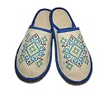 PetriStor 100% natürlicher Wollfilz Sauna Hausschuhe Ukrainisch Ornament Blau für Herren - Sauna Banya Hausschuhe Filz Badhaus/Vaporarium - Made in Ukraine, Blau, 8-10.5 Narrow