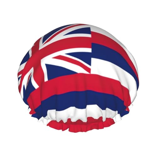 Gorro de ducha de doble capa con estampado de bandera de Hawái, reutilizable, ligero, suave y ajustable para mujeres y hombres