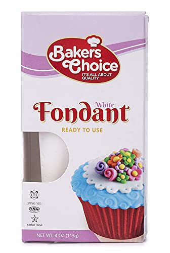 White Fondant Icing – 4 oz. – Ready to Use Cake Decorating Frosting – Easy To Roll, Moldable, Kosher, Dairy Free, and Nut Free – White Fondant For Cakes Cupcakes and Cookies – By Baker’s Choice
