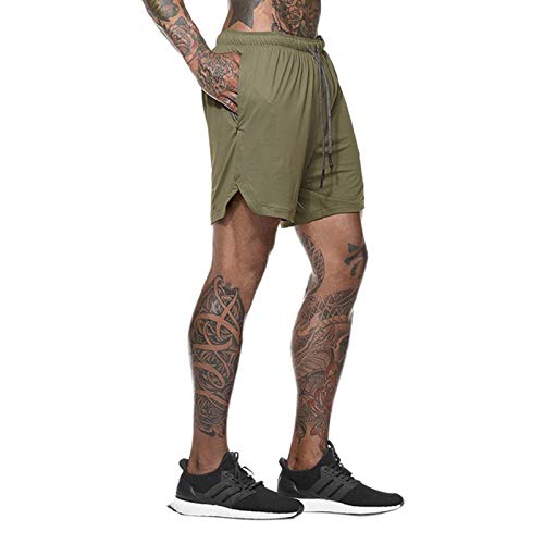 WSLCN Shorts Masculino 2 em 1 para Corrida Esportes Casual Calça de Treinamento de Academia Verde Ta
