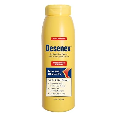 Desenex Anti-Fungal Foot Powder, Cures Most Athlete’s Foot, 2% Miconazole Nitrate, Helps Relieve Itching, Burning & Scaling, Attacks & Absorbs Moisture, All-Day Odor Control for Fresh Feet, 3oz Bottle Cover