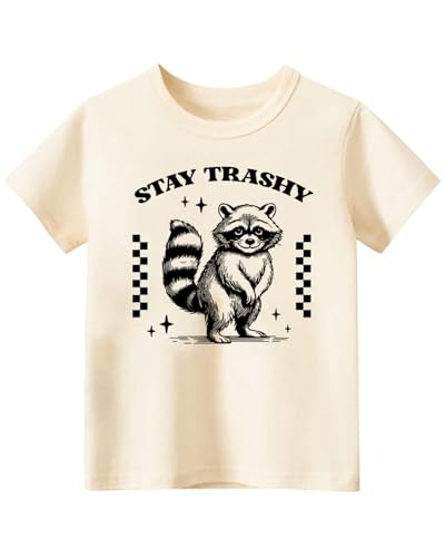 Toddler Shirts for Boys Grils Kids, Baby Boy Summer Clothes, 2-8T Funny Raccoon Graphic Tees Short Sleeve T-Shirt, Stay Trashy