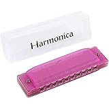 Juvale Harmonica for Kids - Translucent Diatonic Harmonica 10 Holes, Educational Musical Instrument, Mouth Organ for Children, Case Included, Pink 4.02 x 0.83 x 1.18 Inches