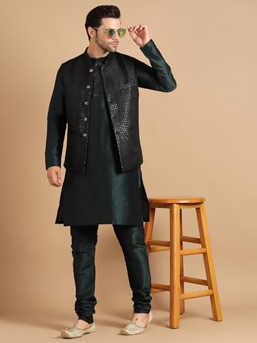 Image of men's Silk Blend Kurta Pejama & Waistcot Set