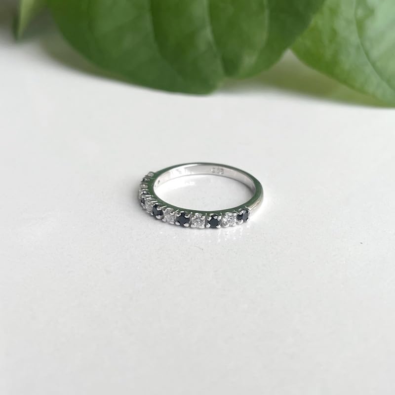 Miniatura 3 de Alternate Black & White Diamond Half Eternity Wedding Band For Women, 14k Rose Gold Finish Black Diamond Wedding Band, Ladies Stackable Diamond Ring