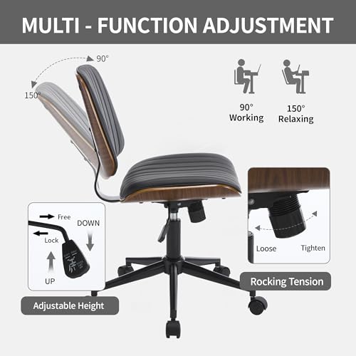 Image of Armless Rolling Office Desk Chair, Adjustable Height Computer Chair, Black