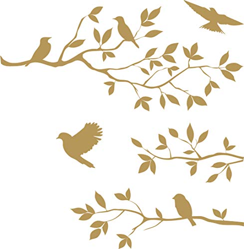 Picniva Gold 16'' X 24'' Burnish Birds & Blossoms Vinyl Wall Decal Art Décor