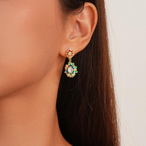 SIXFOX Flower Earrings For Women 14K Gold Plated Dangle Earring — view 5