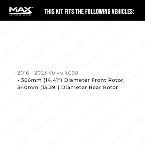 Image of Max Advanced Brakes Front & Rear Brake Kit Compatible With 2016 2017-2023 Volvo XC90 w /14.41 inch Fr 13.39 inch Dia Rr Rotor Replacement Premium OE Disc Brake Rotors and Ceramic Brake Pads