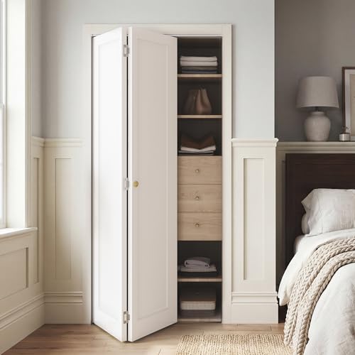 SMARTSTANDARD Bifold Closet Door for 30 x 80 Opening 1-Panel Pre-Assembled Interior Folding Door with Complete Hardware Kit Paintable Door for Bedroom Closets Pantry Laundry White Primed