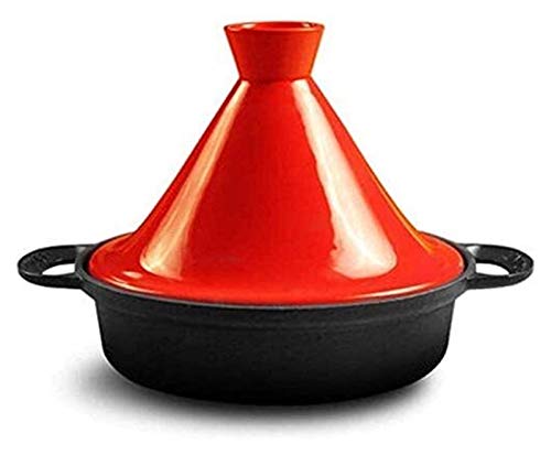 Jyuiipcz Cazuela clásica de cerámica refractaria con tapa, olla de hierro fundido con tapa de embudo de gres, cacerola de cerámica para la cocina del hogar (color: amarillo) (rojo)
