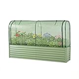 SOFTSEA ビニールハウス付き レイズドベッド ガーデンベッド L200×W50×H45cm 保温カバー付き 大型 屋外 家庭菜園 野菜プランター 果物栽培用 組立簡単 おしゃれ DIY 庭用 (ペールグリーン)