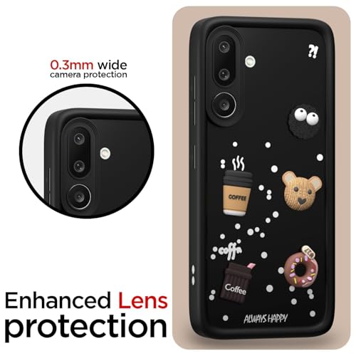 Image of Bintage Cute Fun Taddy| 3D Ball Bear| Donut| Coffee Rubber Case Camera Protection Back Cover Compatible for Samsung Galaxy F56 5G - Black