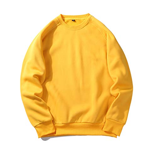 WANMN Suéter de Gran tamaño para Hombre, Cuello Redondo, otoño, Forro Polar para Hombre, suéter de Color sólido, Sudaderas Casuales, Amarillo, XXL Cover