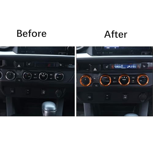 Image of Aluminum Alloy AC Knob Covers Kit for Toyota Tacoma 2016-2023 (4pcs Orange) - HVAC Control Button Covers, Metal Air Conditioner Dial Covers, Durable Interior Upgrade Accessories