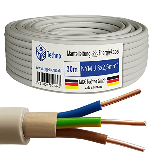 M&G Techno 30m NYM-J 3x2,5 mm² Mantelleitung Feuchtraumkabel Elektrokabel Kupfer Made in Germany