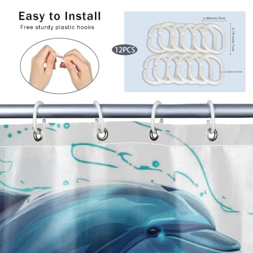 Rideau de douche dauphin 183x183 cm imperméable et lavable, textile de salle de bain en polyester - 4