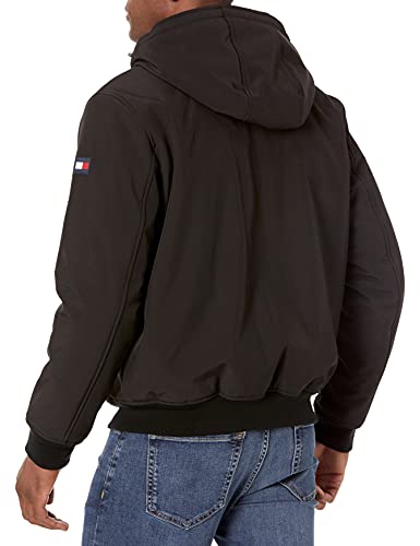 Image of Tommy Hilfiger Men's Soft Shell Fashion Bomber With Contrast Bib and Hood