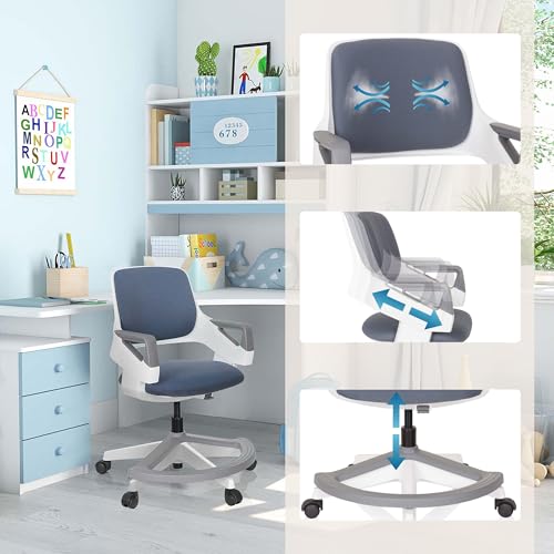 hjh OFFICE Kinder- & Jugendstuhl Kid Flex – Mitwachsender Drehstuhl mit Verstellbarer Rückenlehne, individuell anpassbar, 4–14 Jahre, Blau/Grau
