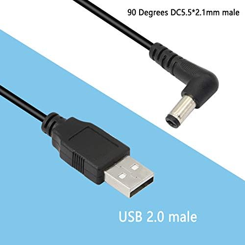 Honglei USB to Barrel Jack Spiral Cable,90 Degree 5V DC 5.5mm x 2.1mm Male to USB 2.0 Type A Male Coiled Spring Cable for LED Strip, Mini Fan-3ft